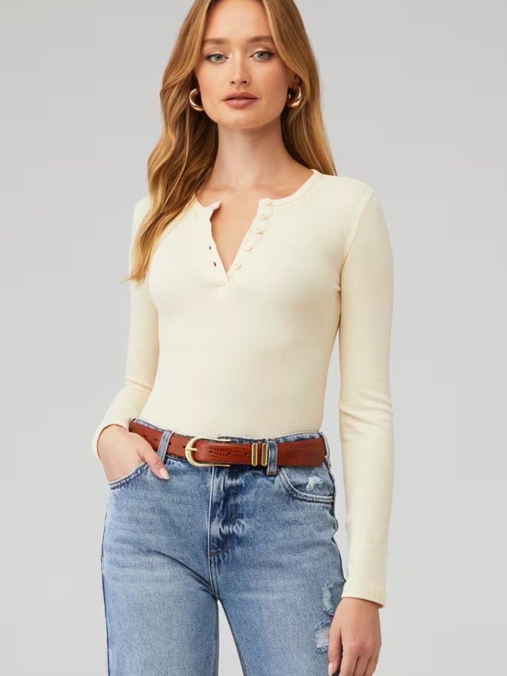 WeWoreWhat Waffle Knit Pale Yellow Long Sleeve Henley Bodysuit Size Small NWT